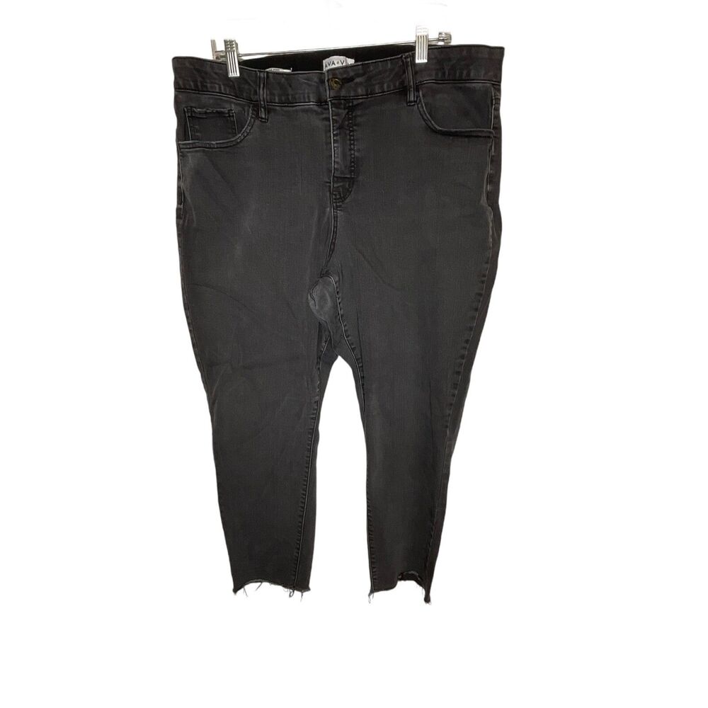 Ava & Viv Women's Mid Rise Skinny Jeans Crop Fringe Hem Size 20 Black